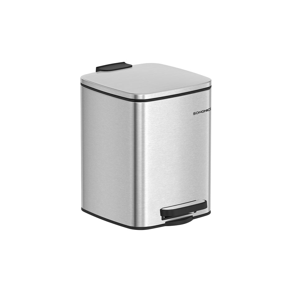 Pedal Toilet Bin – Steel – Metallic Silver – 6L Capacity with Soft-Close Lid