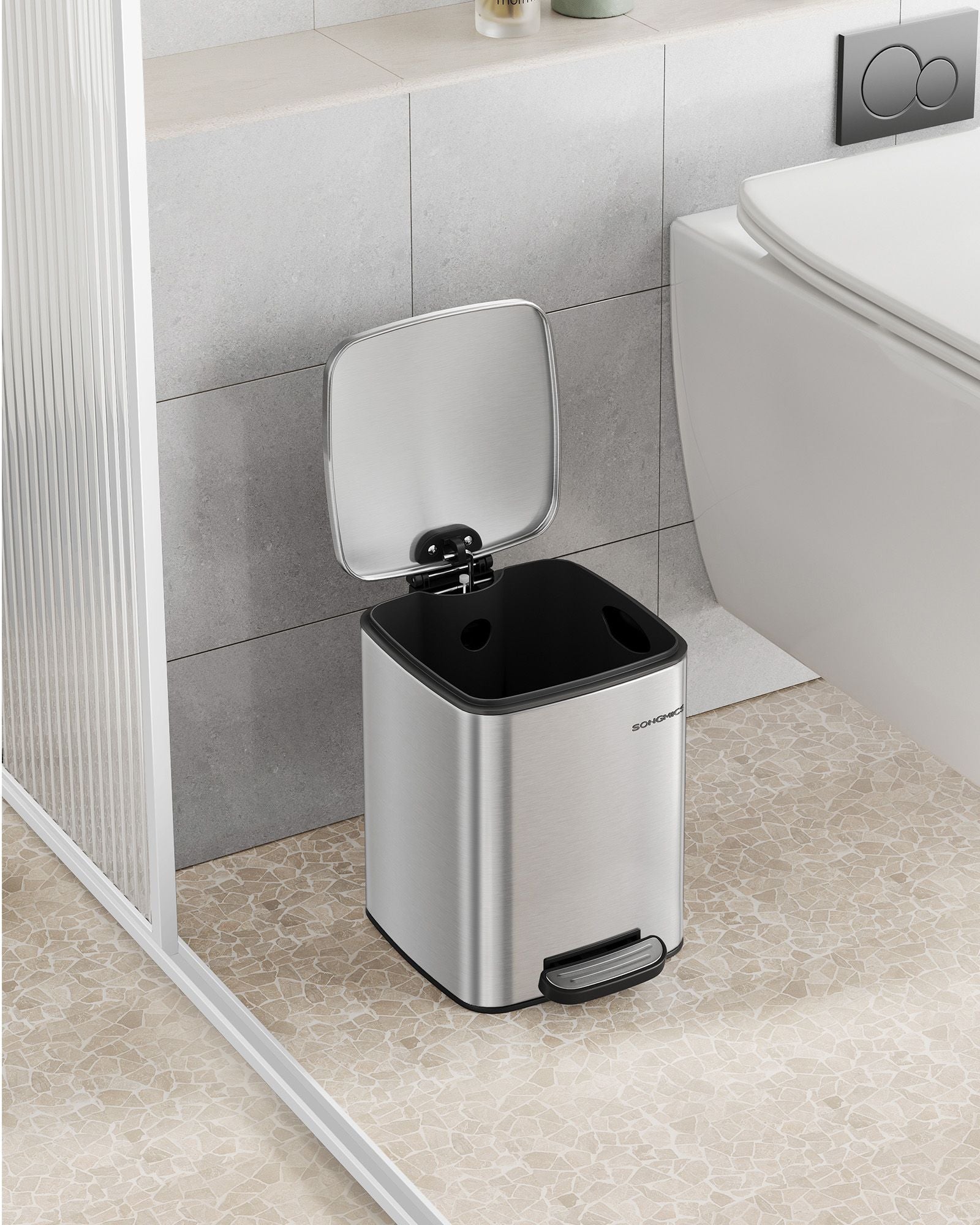 Pedal Toilet Bin – Steel – Metallic Silver – 6L Capacity with Soft-Close Lid