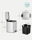 Pedal Toilet Bin – Steel – Metallic Silver – 6L Capacity with Soft-Close Lid