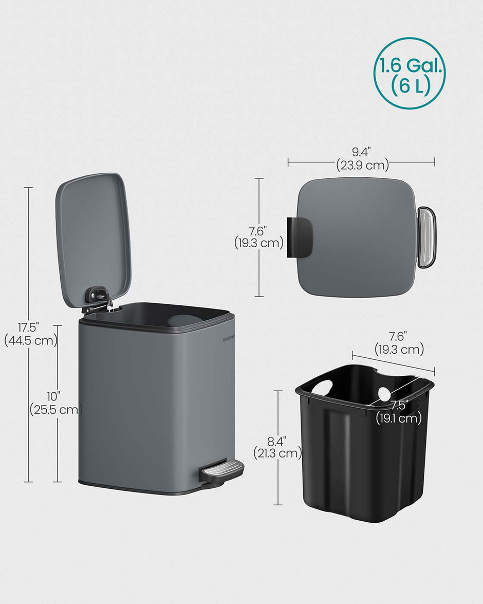 Pedal Toilet Bin – Steel – Slate Grey – 6L Capacity with Soft-Close Lid