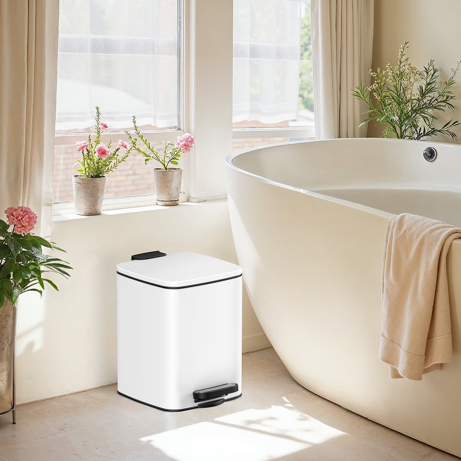Bathroom Bin – Steel – White – 6L Soft-Close Lid for Compact Spaces
