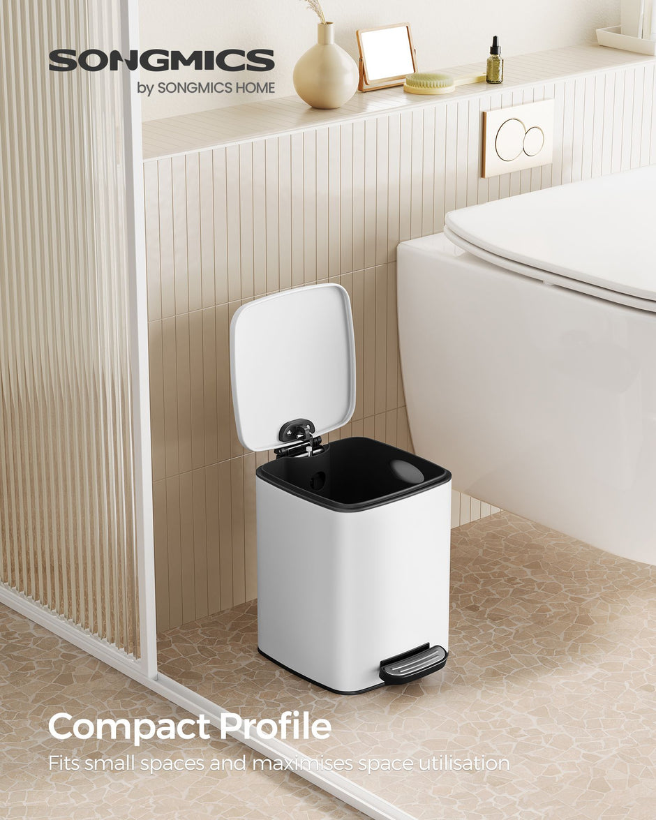 Small Bathroom Bin – Steel – Silver – Pedal Design with Soft-Close Lid