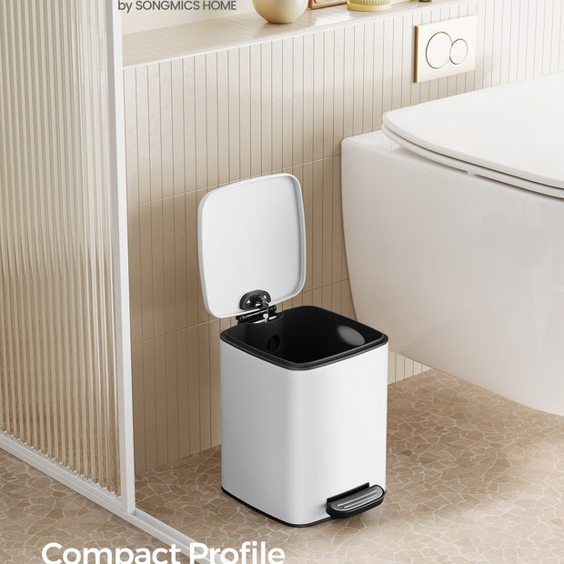 Small Bathroom Bin – Steel – Silver – Pedal Design with Soft-Close Lid