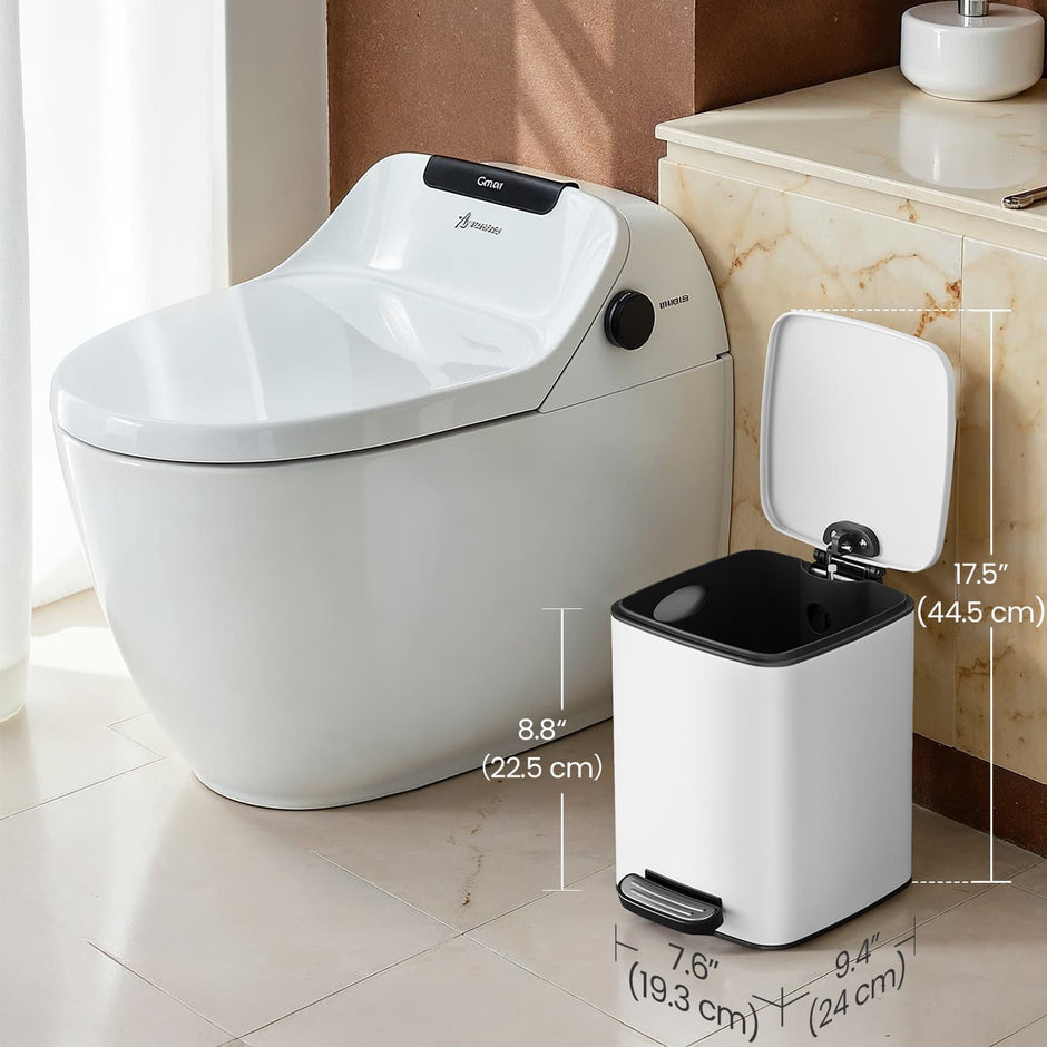 Bathroom Bin – Steel – White – 6L Soft-Close Lid for Compact Spaces