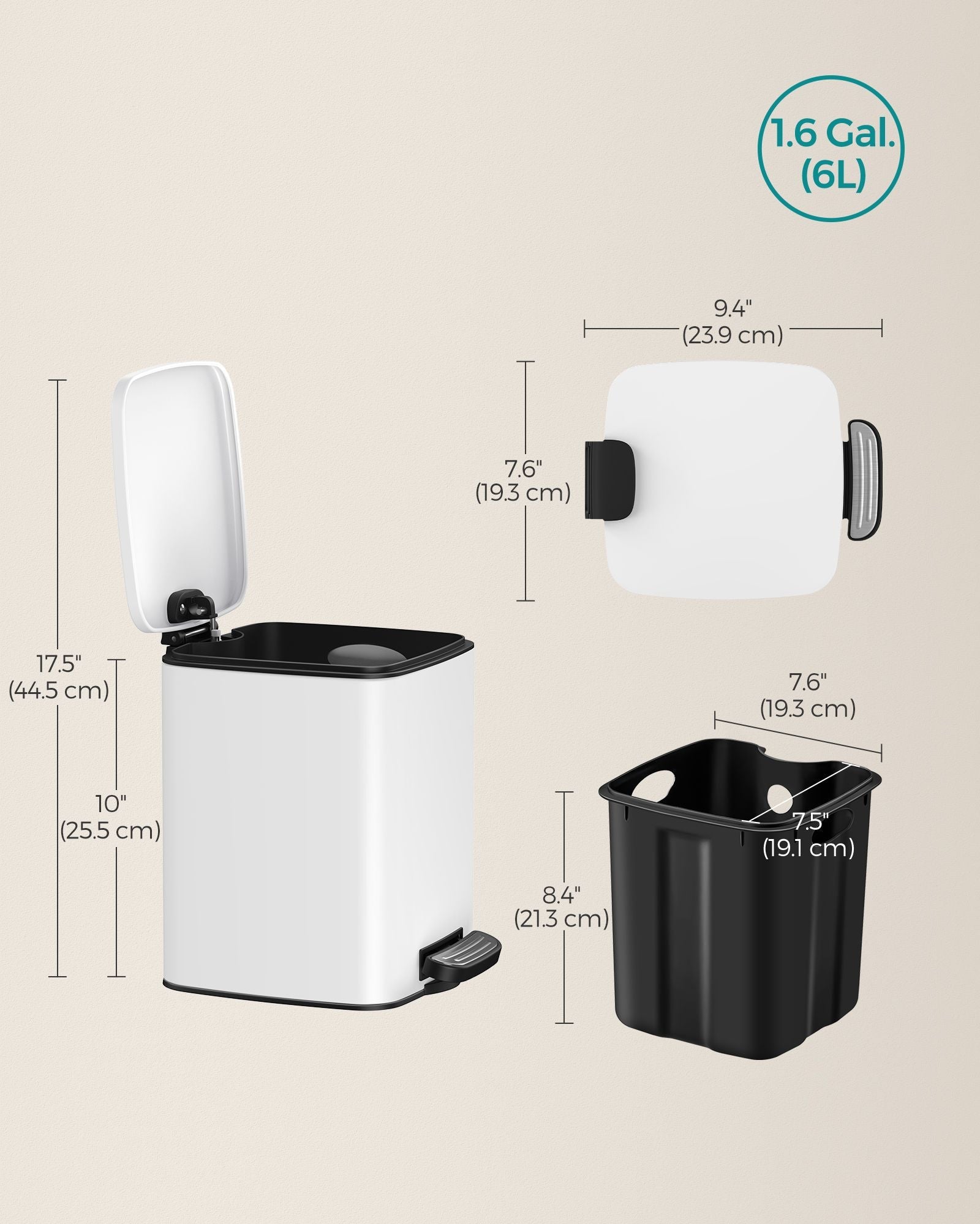 Small Bathroom Bin – Steel – Silver – Pedal Design with Soft-Close Lid