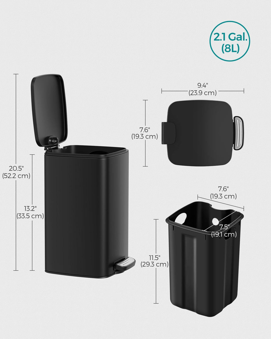 Small Pedal Bin – Steel – Silver – Soft-Close Lid