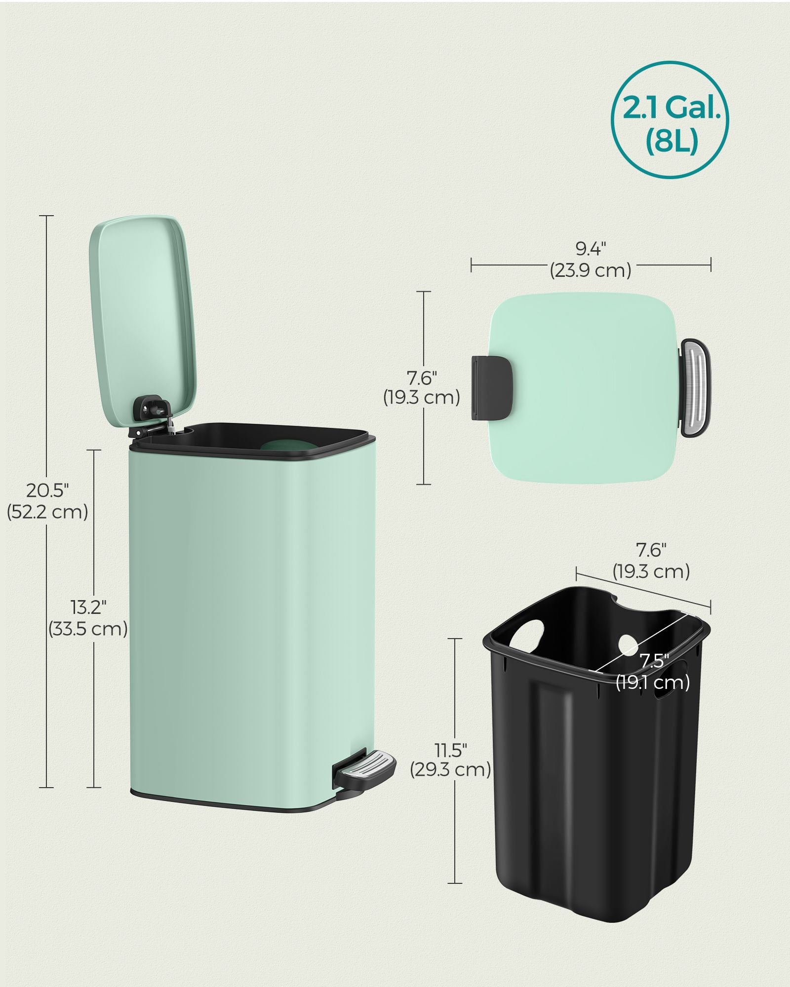 Small Pedal Bin – Steel – Silver – Soft-Close Lid