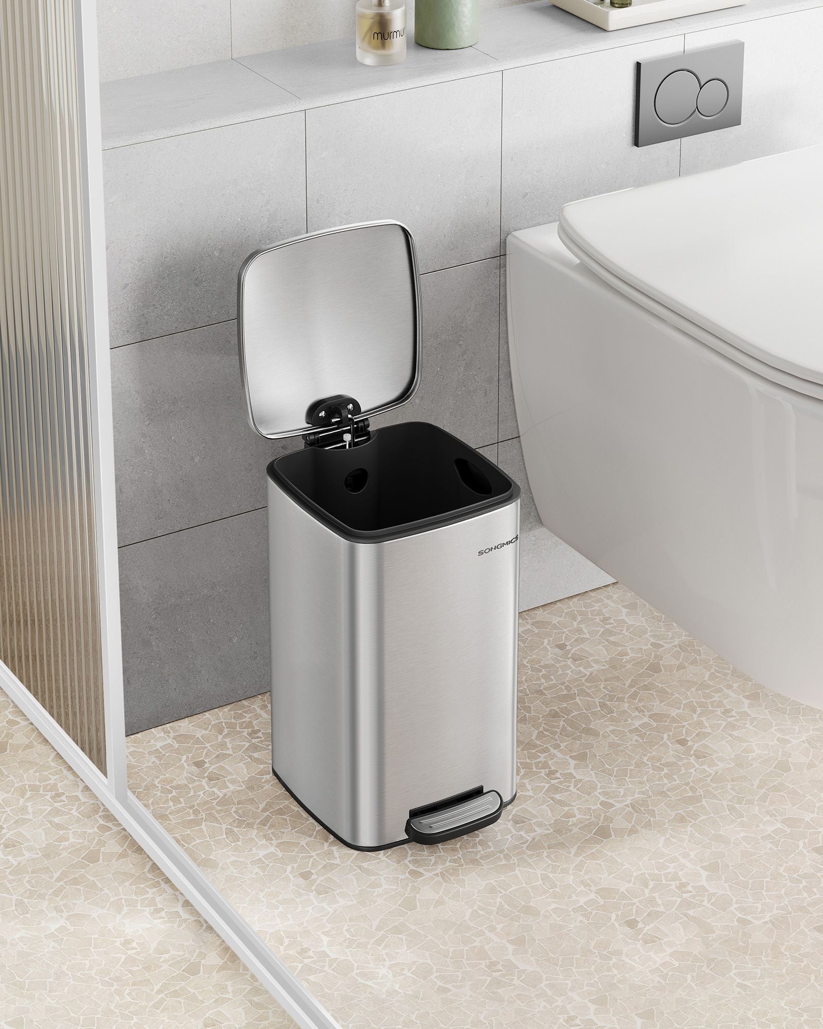 Pedal Toilet Bin – Steel – Metallic Silver – 8L Capacity with Soft-Close Lid