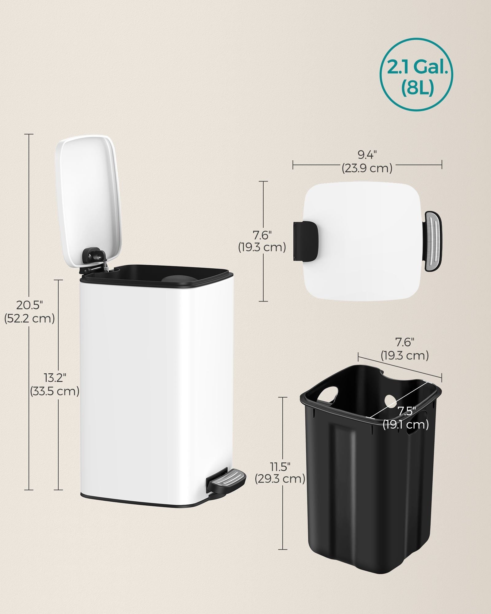 Pedal Toilet Bin – Steel – Silver – 6L Capacity with Soft-Close Lid