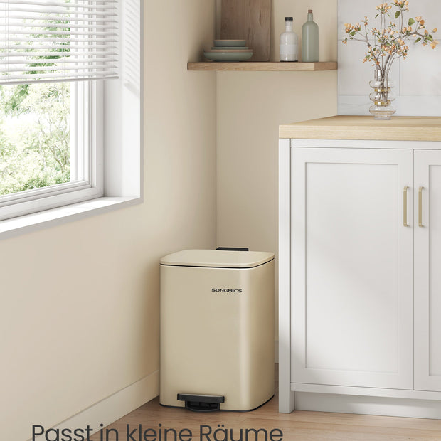 Steel Kitchen Pedal Bin – 20 L – Sand Beige – With Inner Bucket