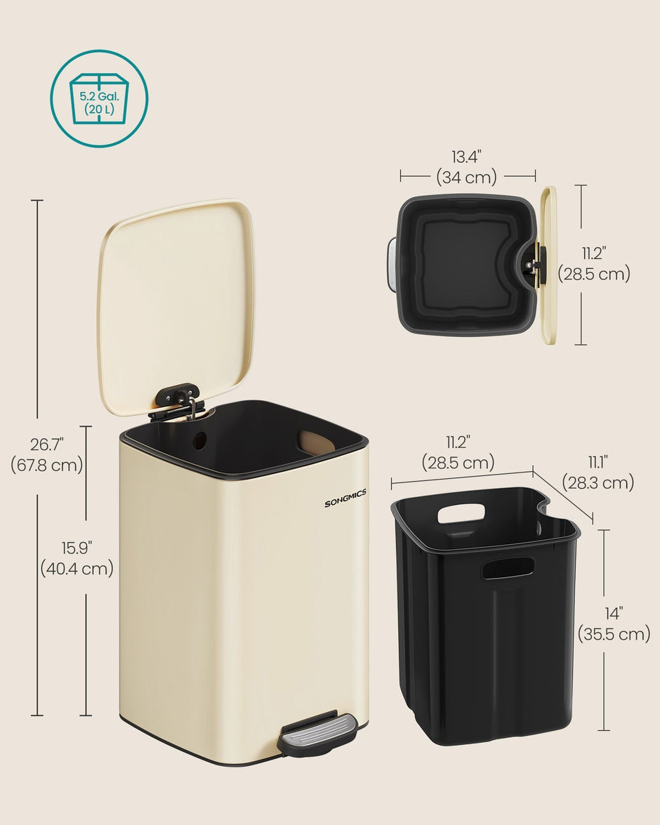 Steel Kitchen Pedal Bin – 20 L – Sand Beige – With Inner Bucket