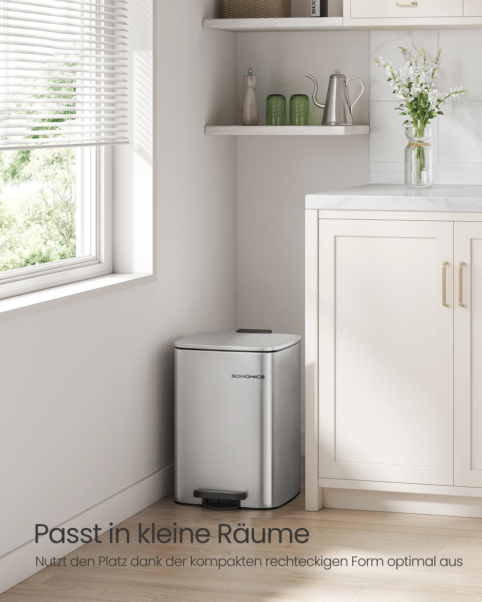 Kitchen Bin – Steel – Metallic Silver – 20 L with Inner Bucket