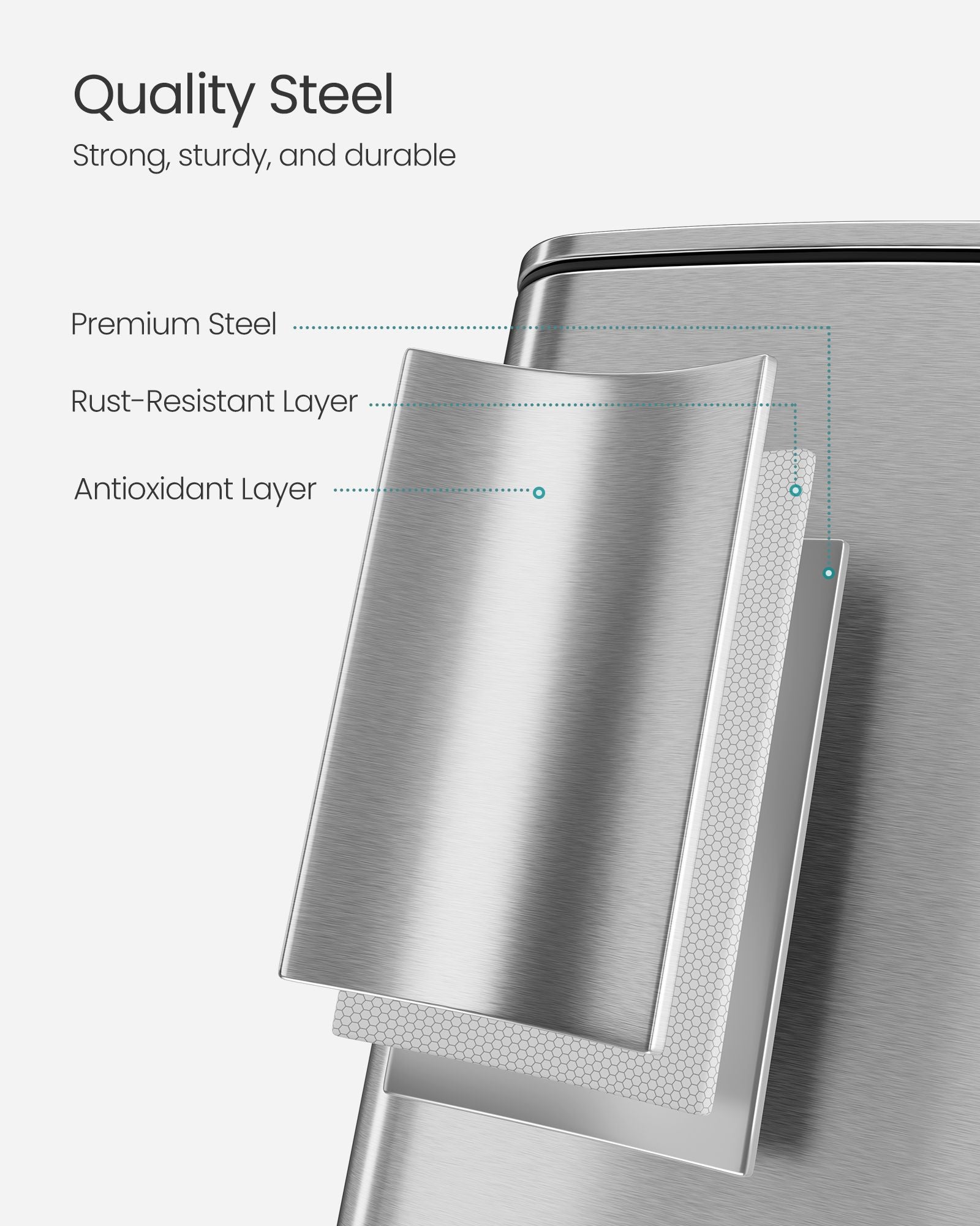 Kitchen Bin – Steel – Metallic Silver – 20 L with Inner Bucket