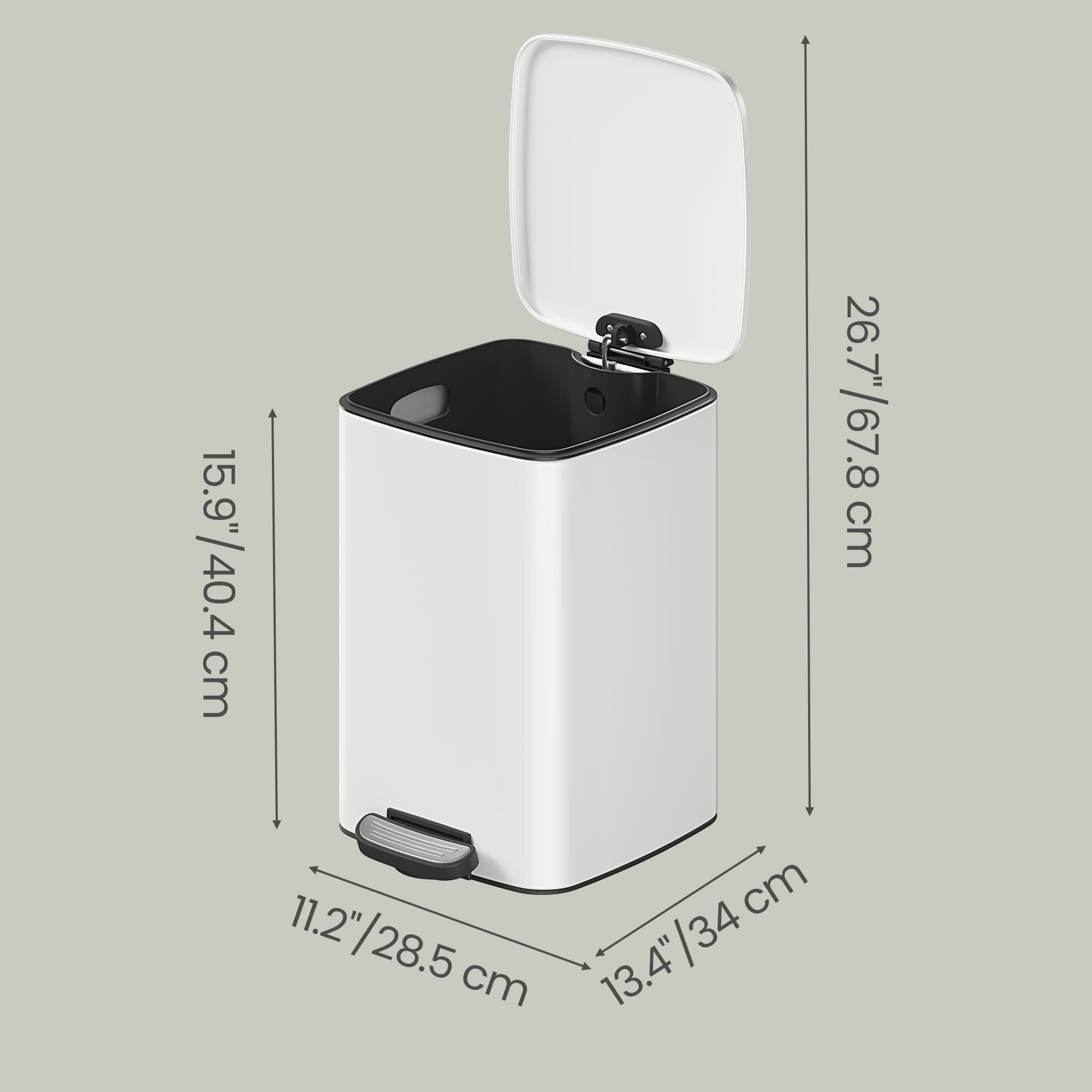Pedal Waste Bin – Stainless Steel – White – Soft Close and Stay Open Feature, 20 L