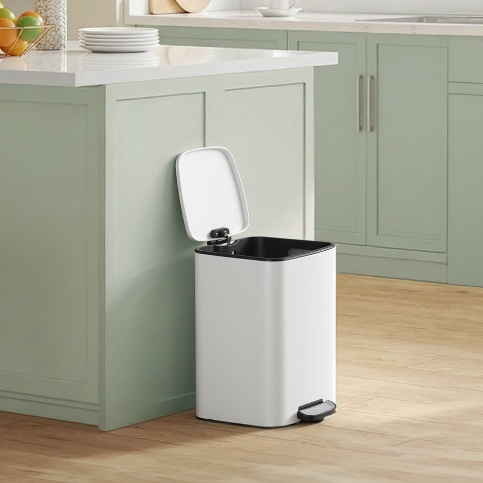 Pedal Waste Bin – Stainless Steel – White – Soft Close and Stay Open Feature, 20 L