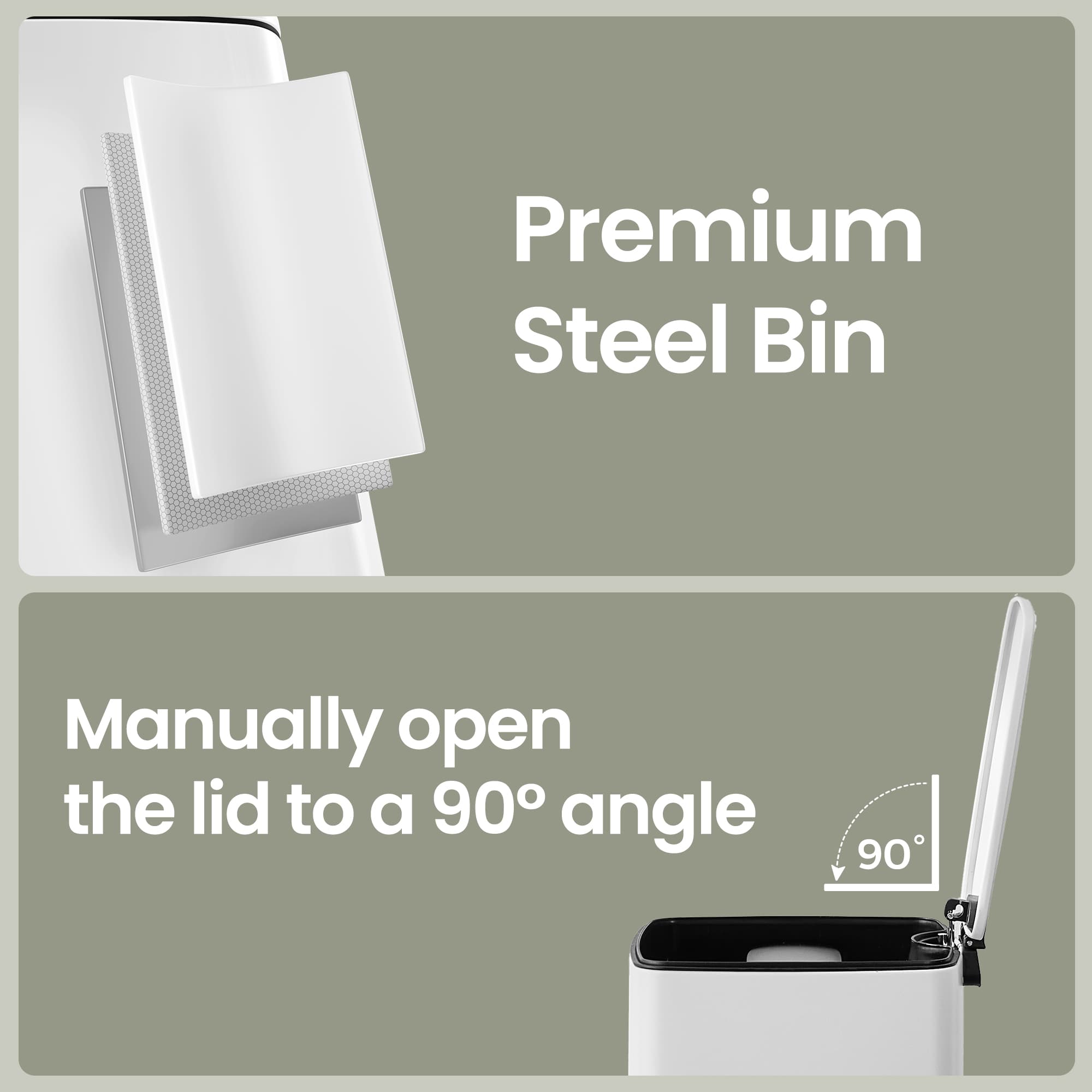 Pedal Waste Bin – Stainless Steel – White – Soft Close and Stay Open Feature, 20 L