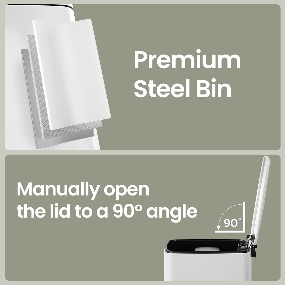 Pedal Waste Bin – Stainless Steel – White – Soft Close and Stay Open Feature, 20 L