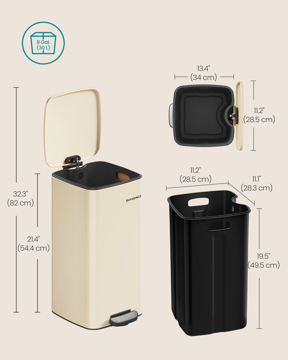 30 L Steel Kitchen Pedal Bin – Steel – Sand Beige – Inner Bucket Included
