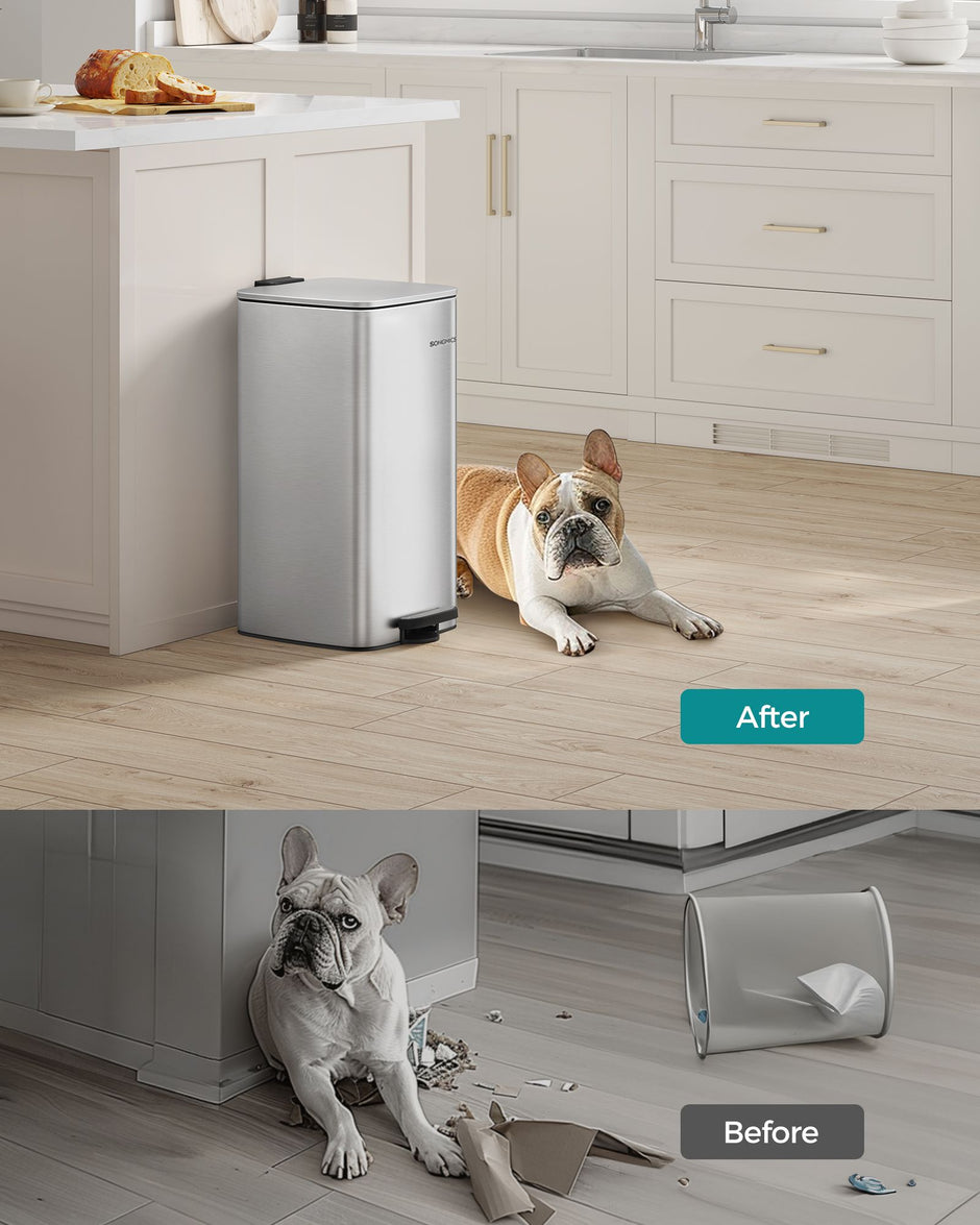 Kitchen Bin – Steel – Metallic Silver – 30 L Capacity with Inner Bucket
