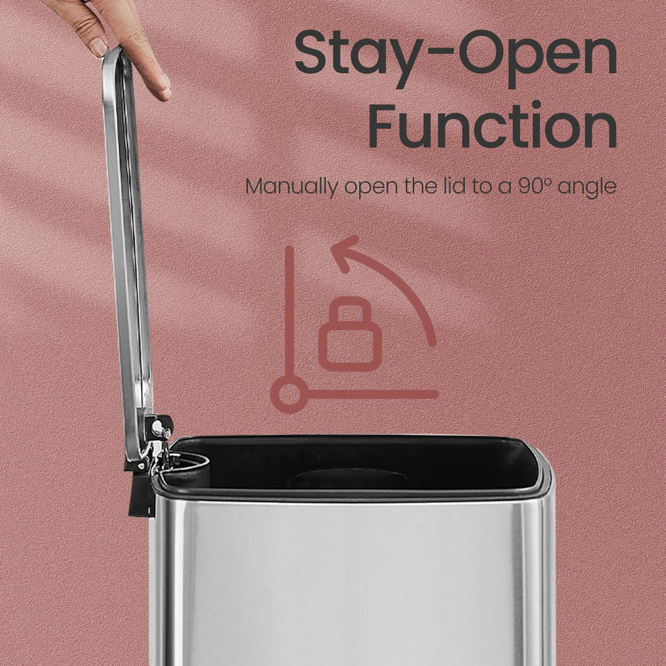 Stainless Steel Trash Can – 8 Gallons – Metallic Silver – Kitchen Garbage Bin
