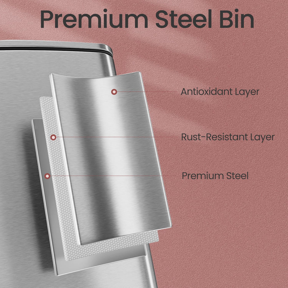 Stainless Steel Trash Can – 8 Gallons – Metallic Silver – Kitchen Garbage Bin