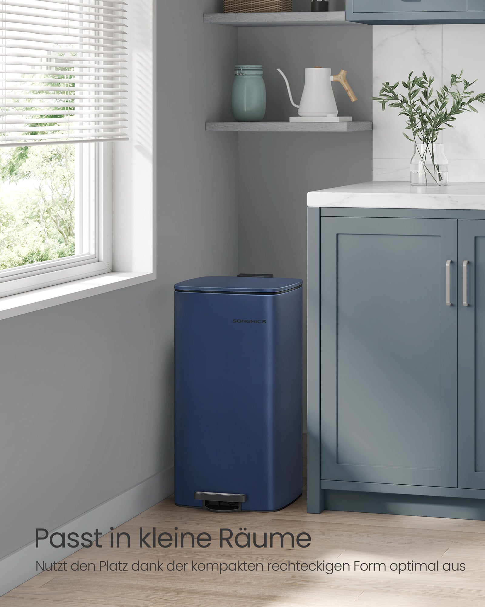 Kitchen Bin – Steel – Midnight Blue – 30L with Inner Bucket