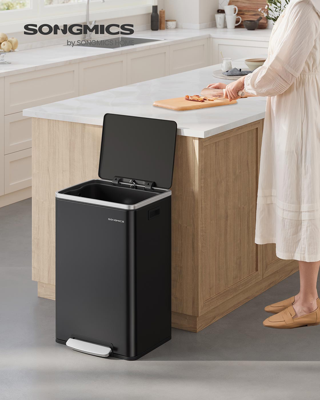 Kitchen Bin – Stainless Steel – Ink Black – 50 L with Soft Close and Removable Inner Bucket