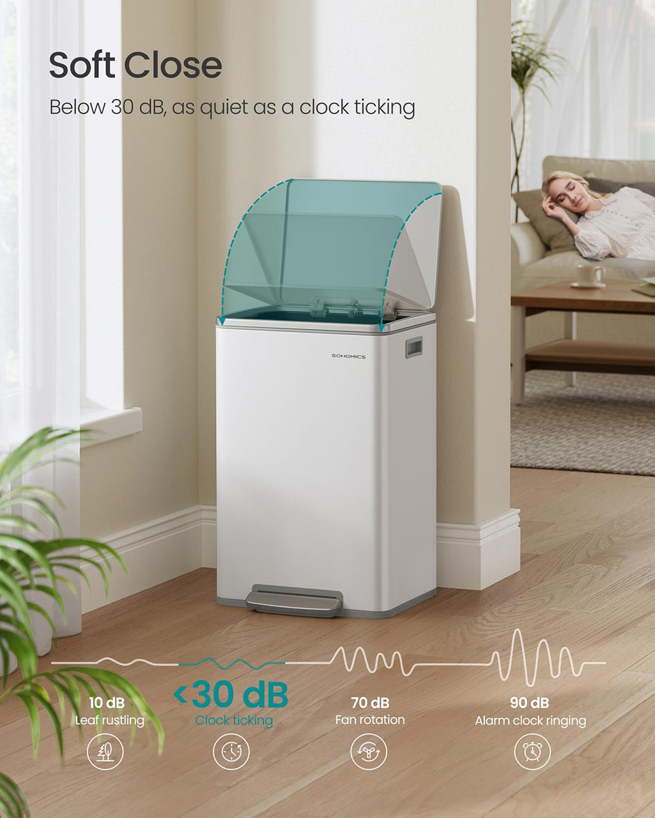 Kitchen Bin – Stainless Steel – Cloud White – 50 L Capacity with 15 Bin Bags