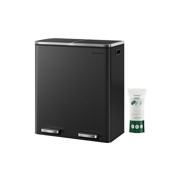 Double Rubbish Bin – Stainless Steel – Fingerprint Proof – Dual Compartment with Carry Handles