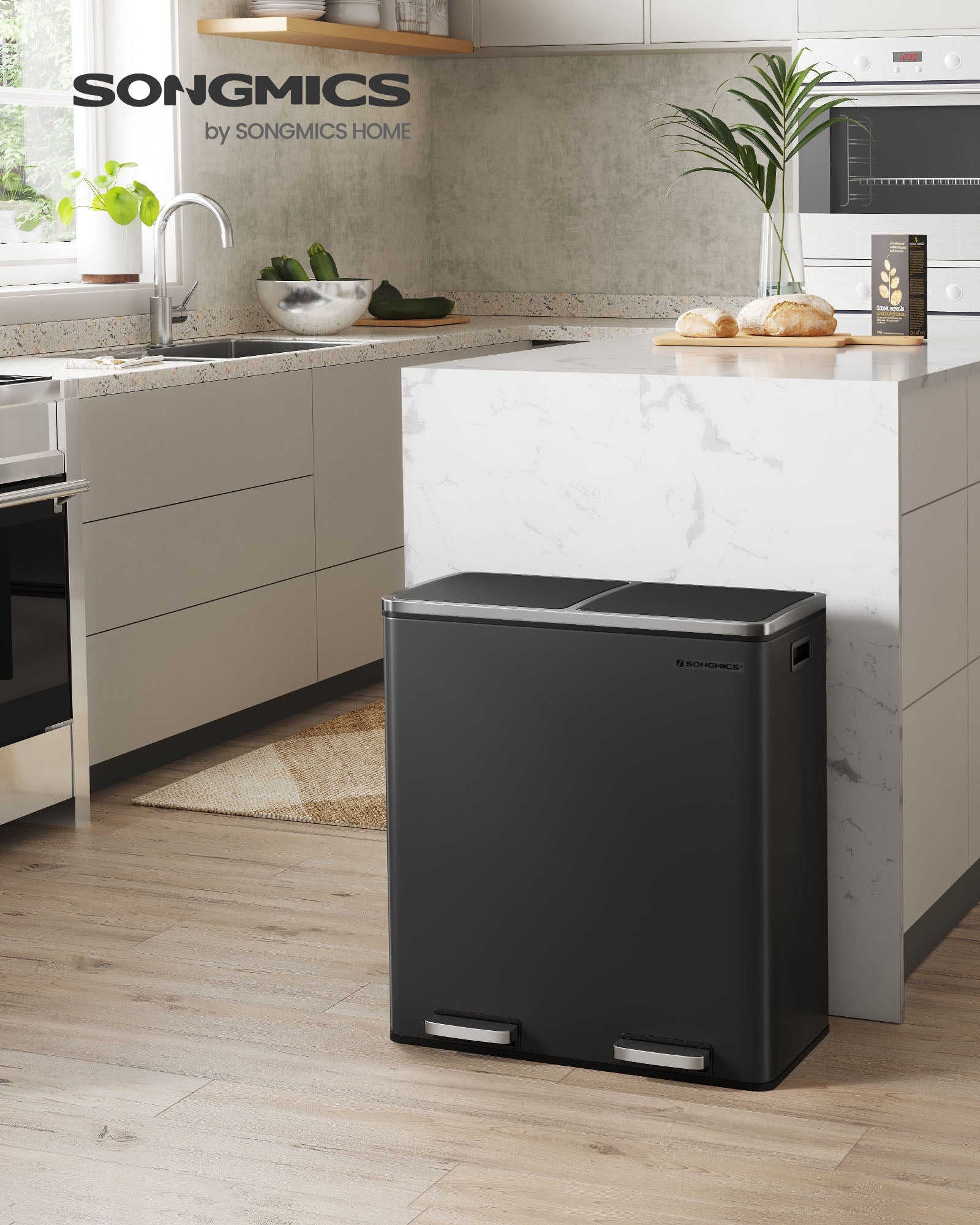 Double Rubbish Bin – Stainless Steel – Fingerprint Proof – Dual Compartment with Carry Handles