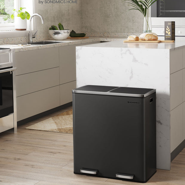 Double Rubbish Bin – Stainless Steel – Fingerprint Proof – Dual Compartment with Carry Handles