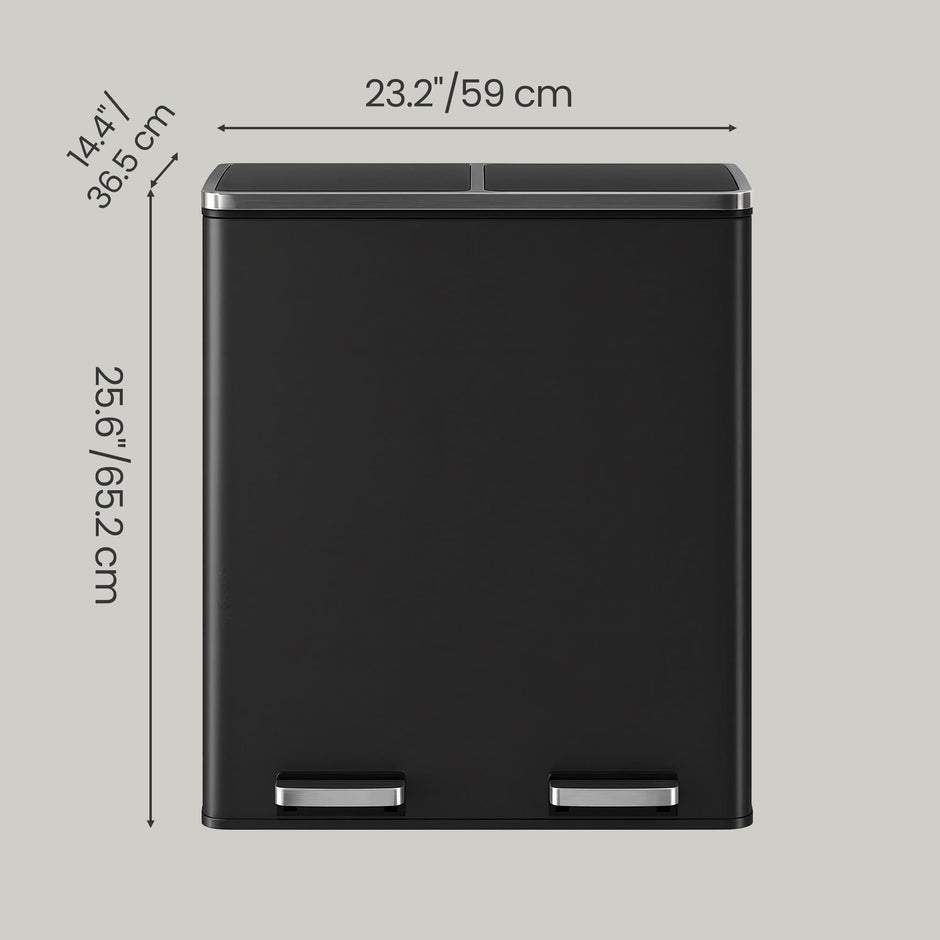60L Dual-Section Pedal Rubbish Bin – Plastic – Black – Soft-Close Mechanism