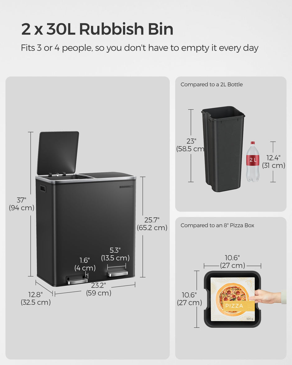 Double Rubbish Bin – Stainless Steel – Fingerprint Proof – Dual Compartment with Carry Handles