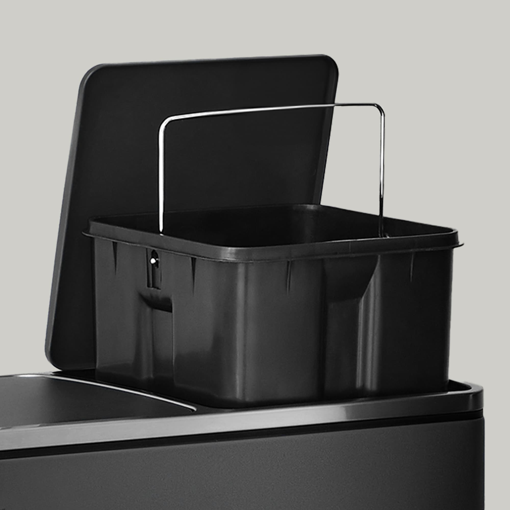 60L Dual-Section Pedal Rubbish Bin – Plastic – Black – Soft-Close Mechanism
