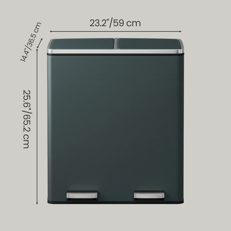 Dual Compartment Pedal Bin – Plastic – Grey – Soft-Close Lids, Removable Inner Buckets