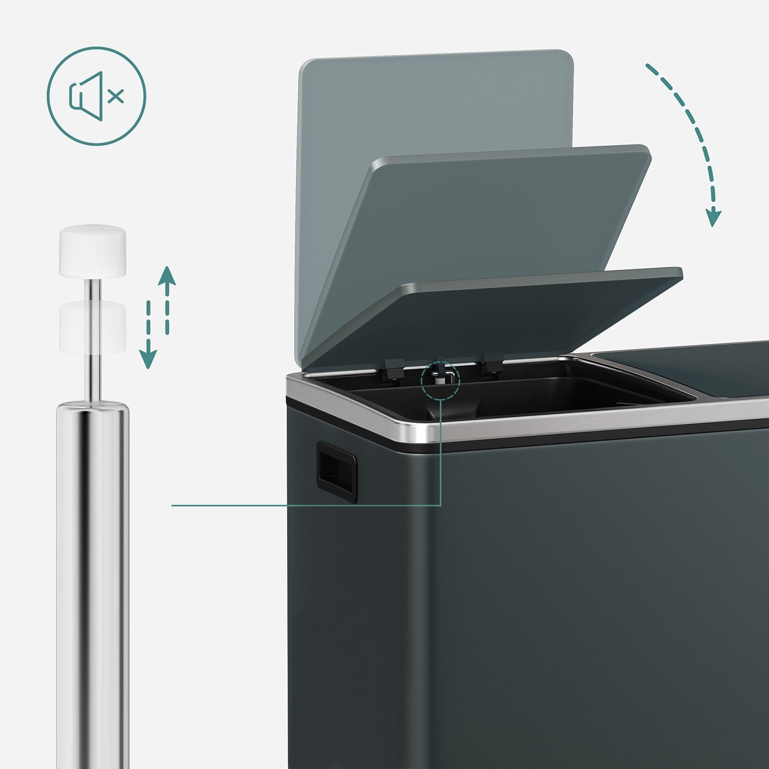 Double 30L Trash Can – Stainless Steel – Fingerprint Proof – Dual Compartment with Carry Handles