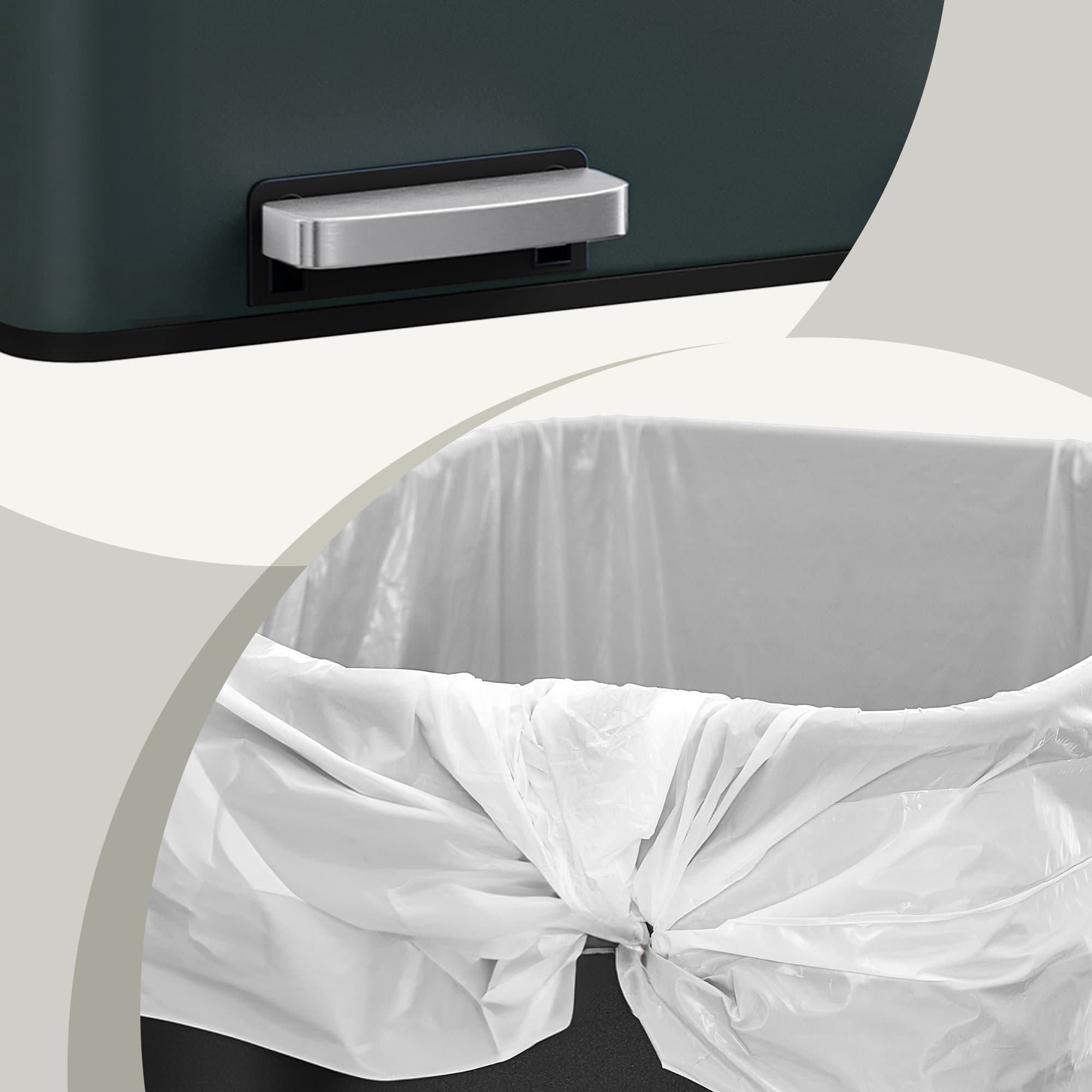 Dual Compartment Pedal Bin – Plastic – Grey – Soft-Close Lids, Removable Inner Buckets