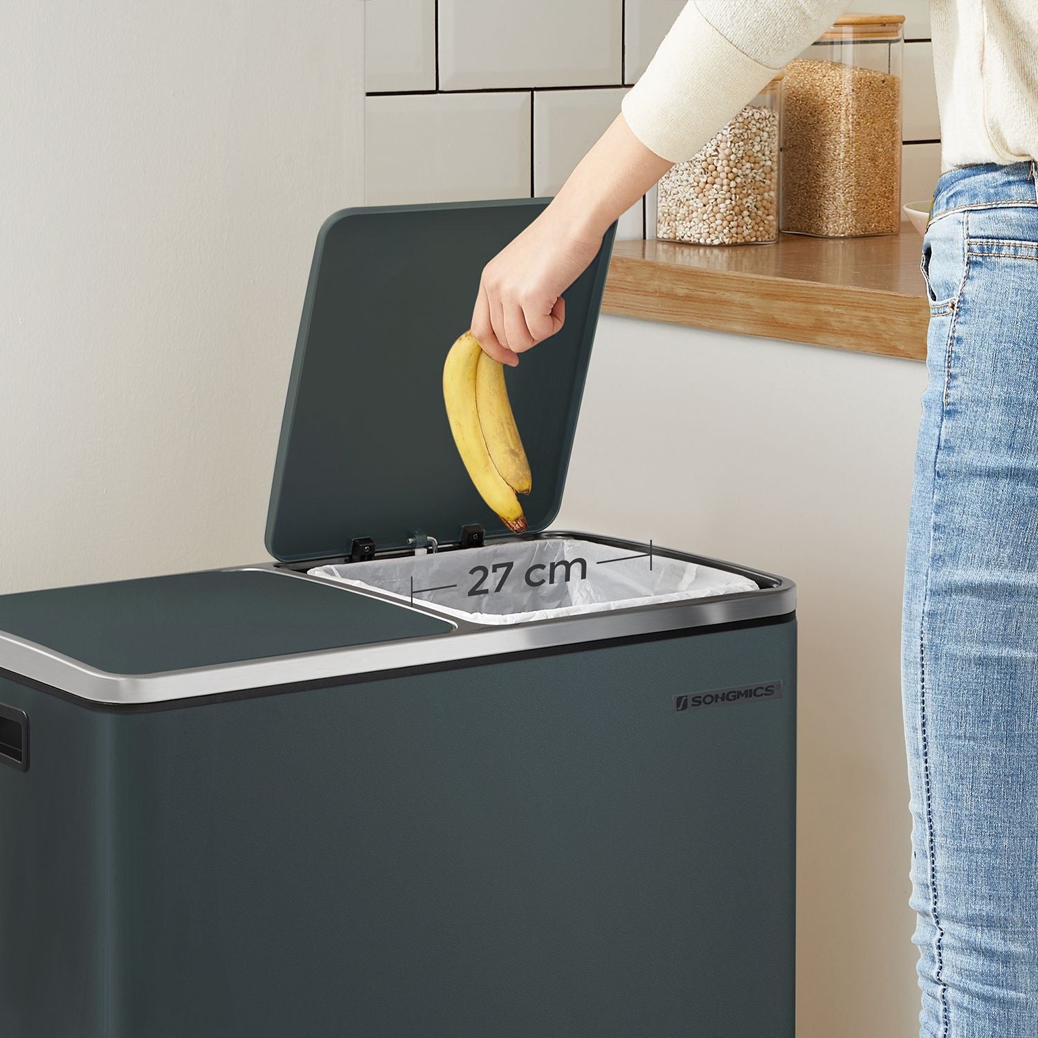 Double 30L Trash Can – Stainless Steel – Fingerprint Proof – Dual Compartment with Carry Handles