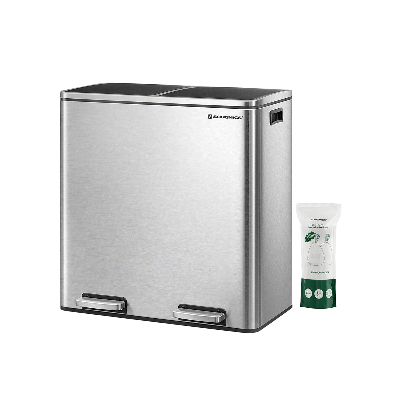 Double Rubbish Bin – Stainless Steel – Fingerprint Proof – Dual Compartment 2 x 30L