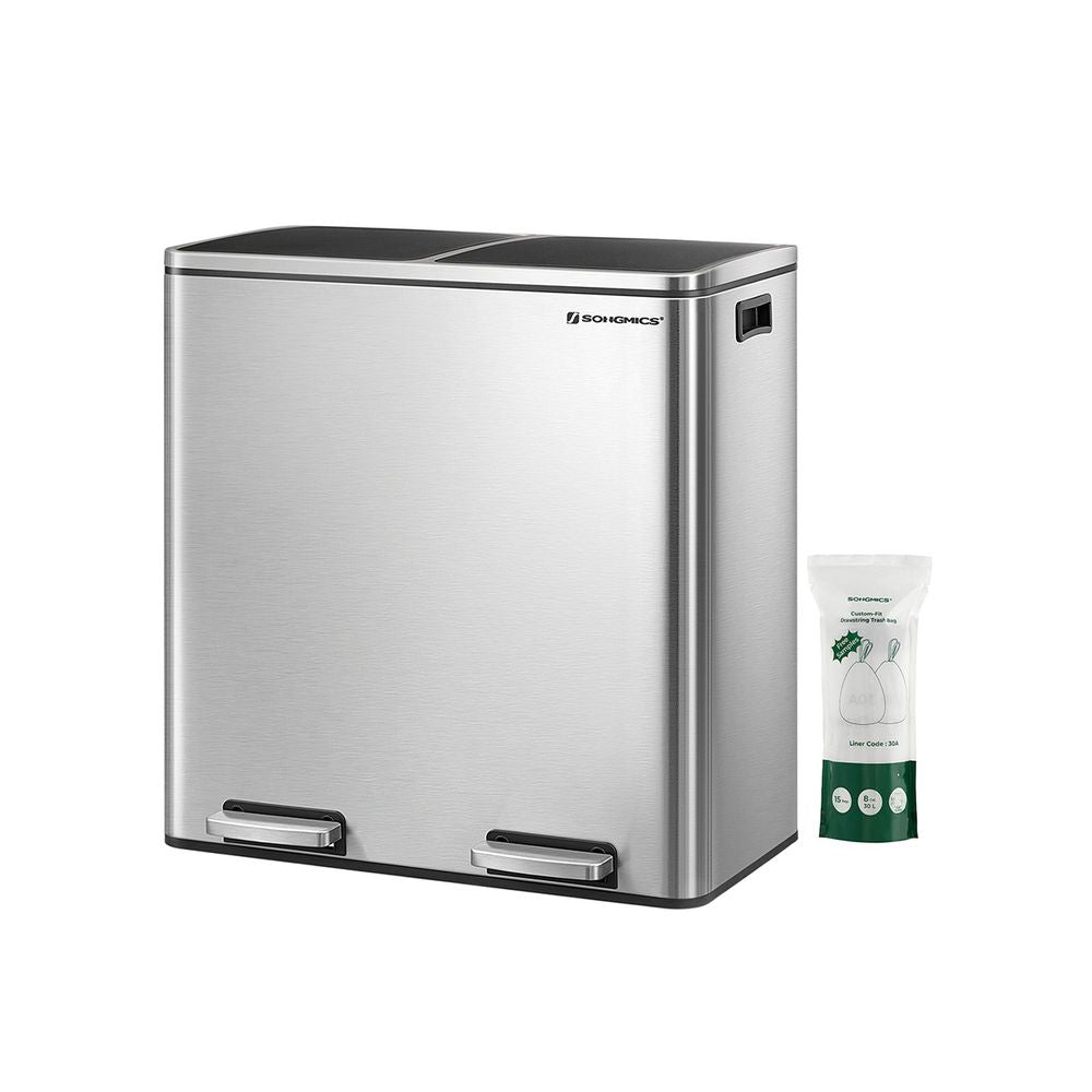Step-Open Waste Bin – Metal – Cream – Dual Compartment with Soft Closure