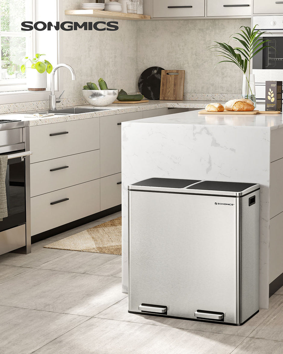 Double Rubbish Bin – Stainless Steel – Fingerprint Proof – Dual Compartment 2 x 30L