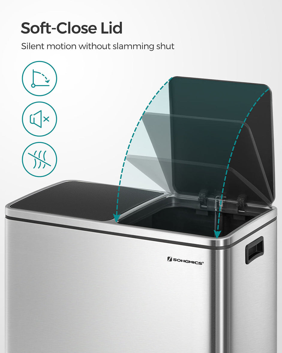 Double Rubbish Bin – Stainless Steel – Fingerprint Proof – Dual Compartment 2 x 30L