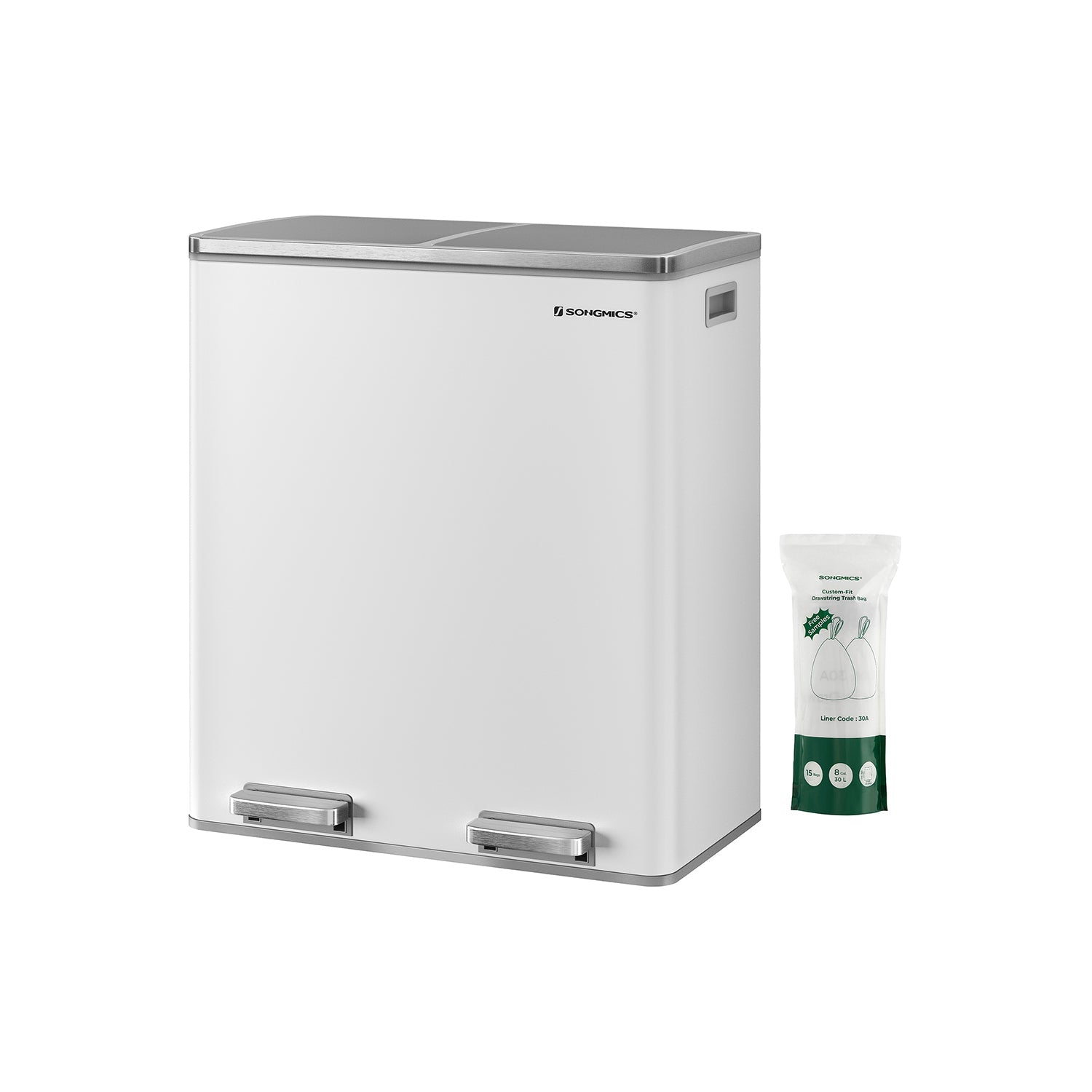 Dual Compartment Trash Can – Stainless Steel – Fingerprint Proof – 2 x 30L Capacity