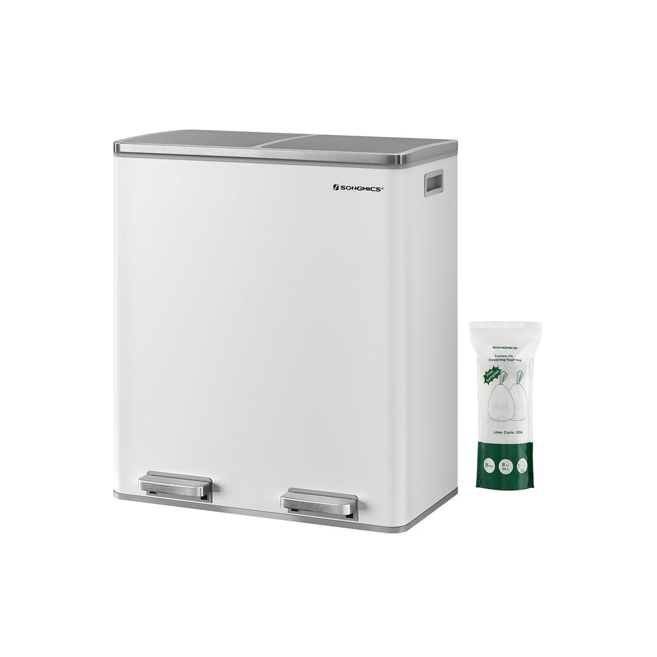 Dual Compartment Trash Can – Stainless Steel – Fingerprint Proof – 2 x 30L Capacity