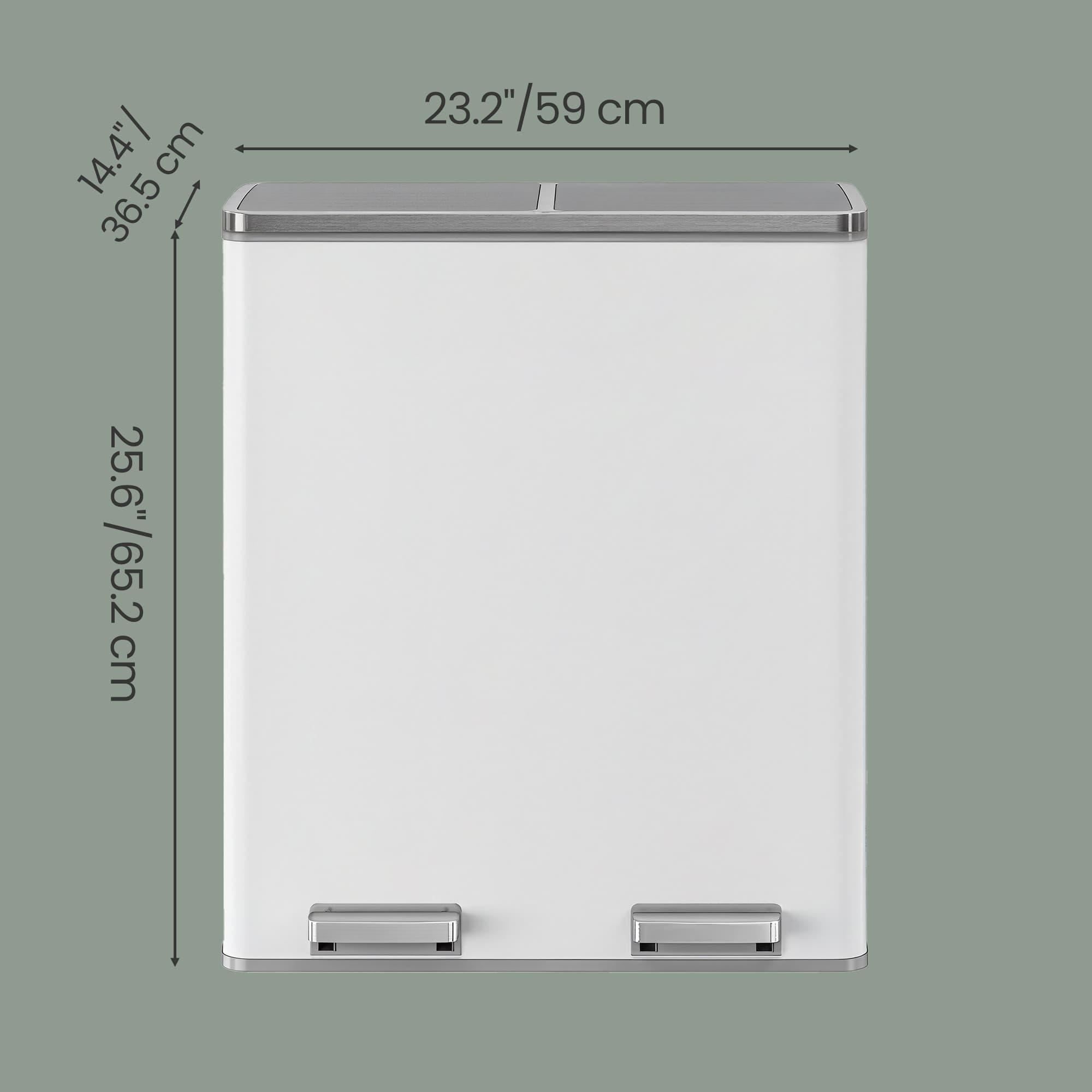 60L Dual Compartment Pedal Rubbish Bin – Plastic – White and Grey – Soft-Close with Inner Buckets