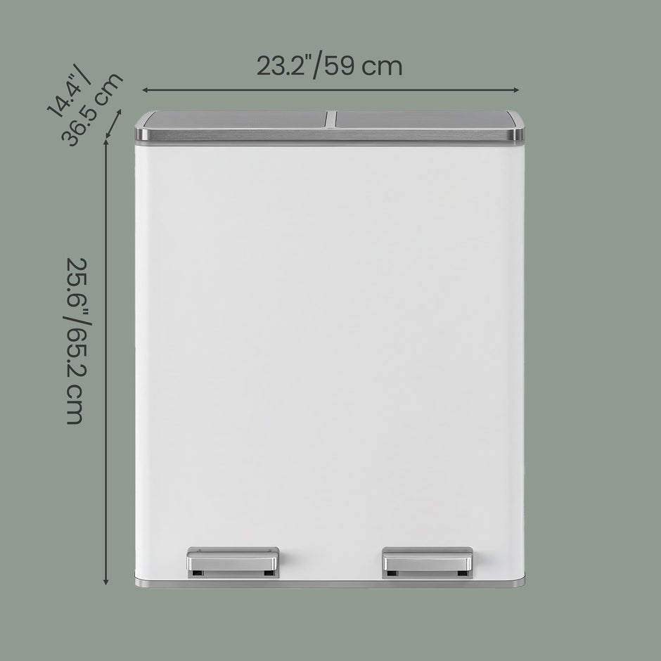 60L Dual Compartment Pedal Rubbish Bin – Plastic – White and Grey – Soft-Close with Inner Buckets