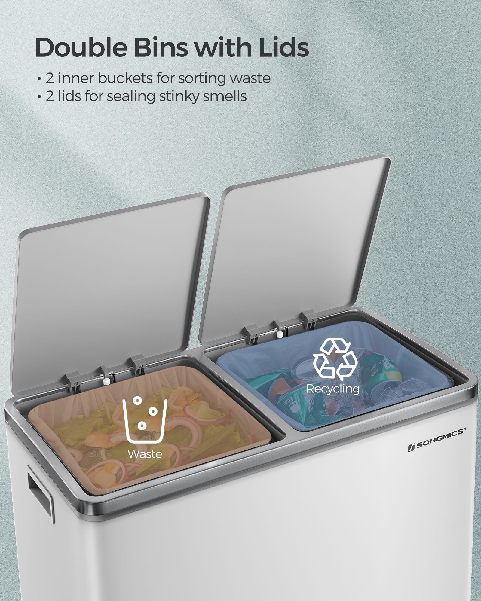 Dual Compartment Trash Can – Stainless Steel – Fingerprint Proof – 2 x 30L Capacity