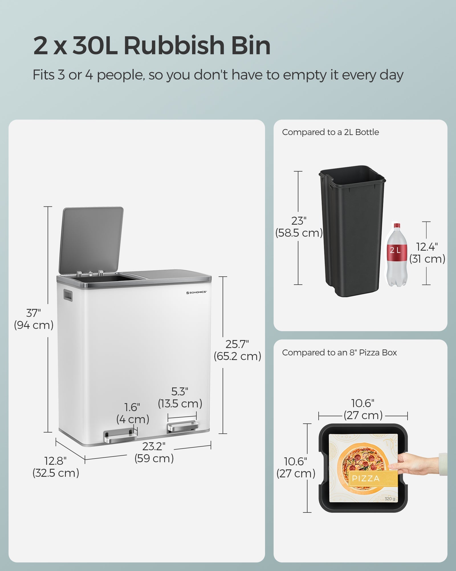 Dual Compartment Trash Can – Stainless Steel – Fingerprint Proof – 2 x 30L Capacity