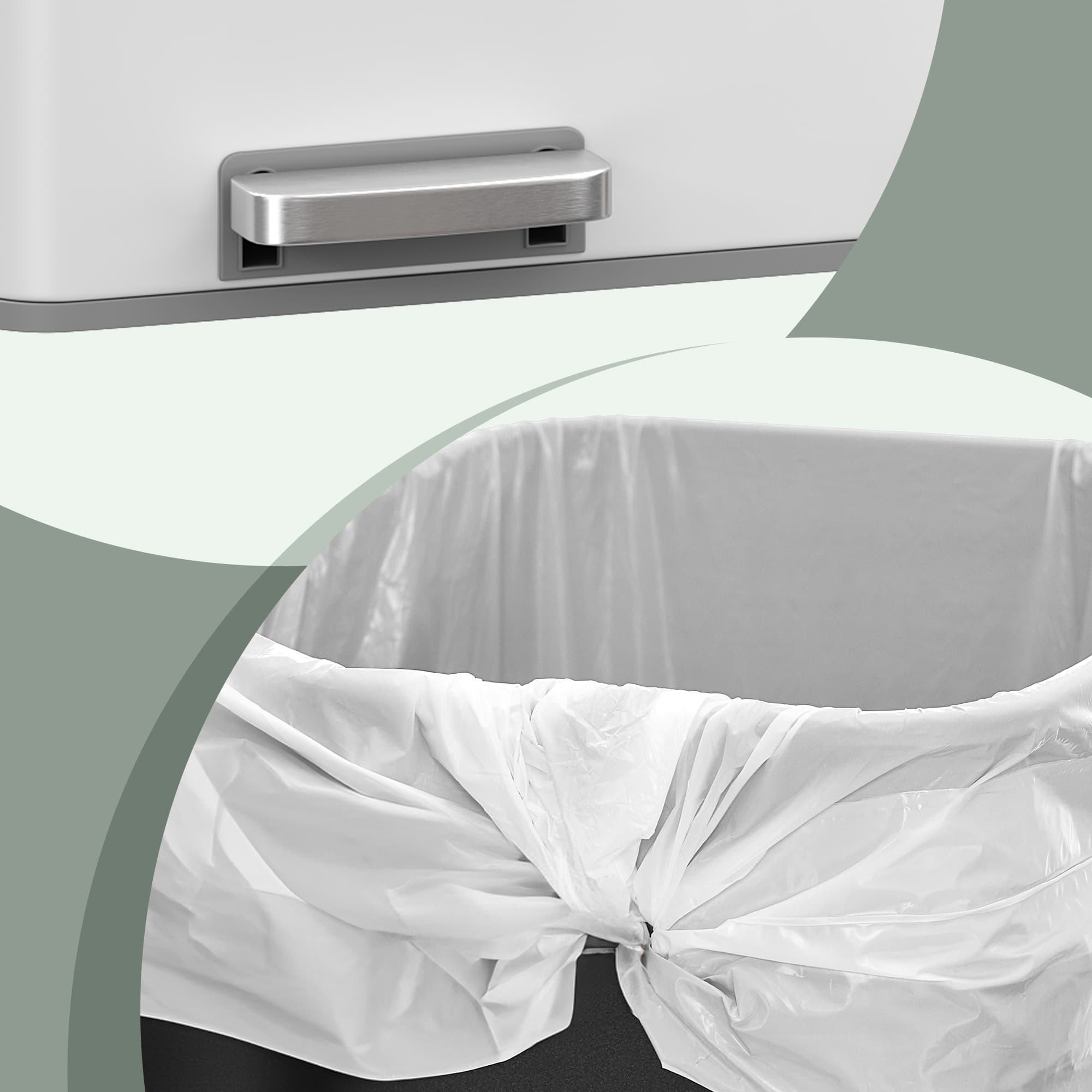 60L Dual Compartment Pedal Rubbish Bin – Plastic – White and Grey – Soft-Close with Inner Buckets