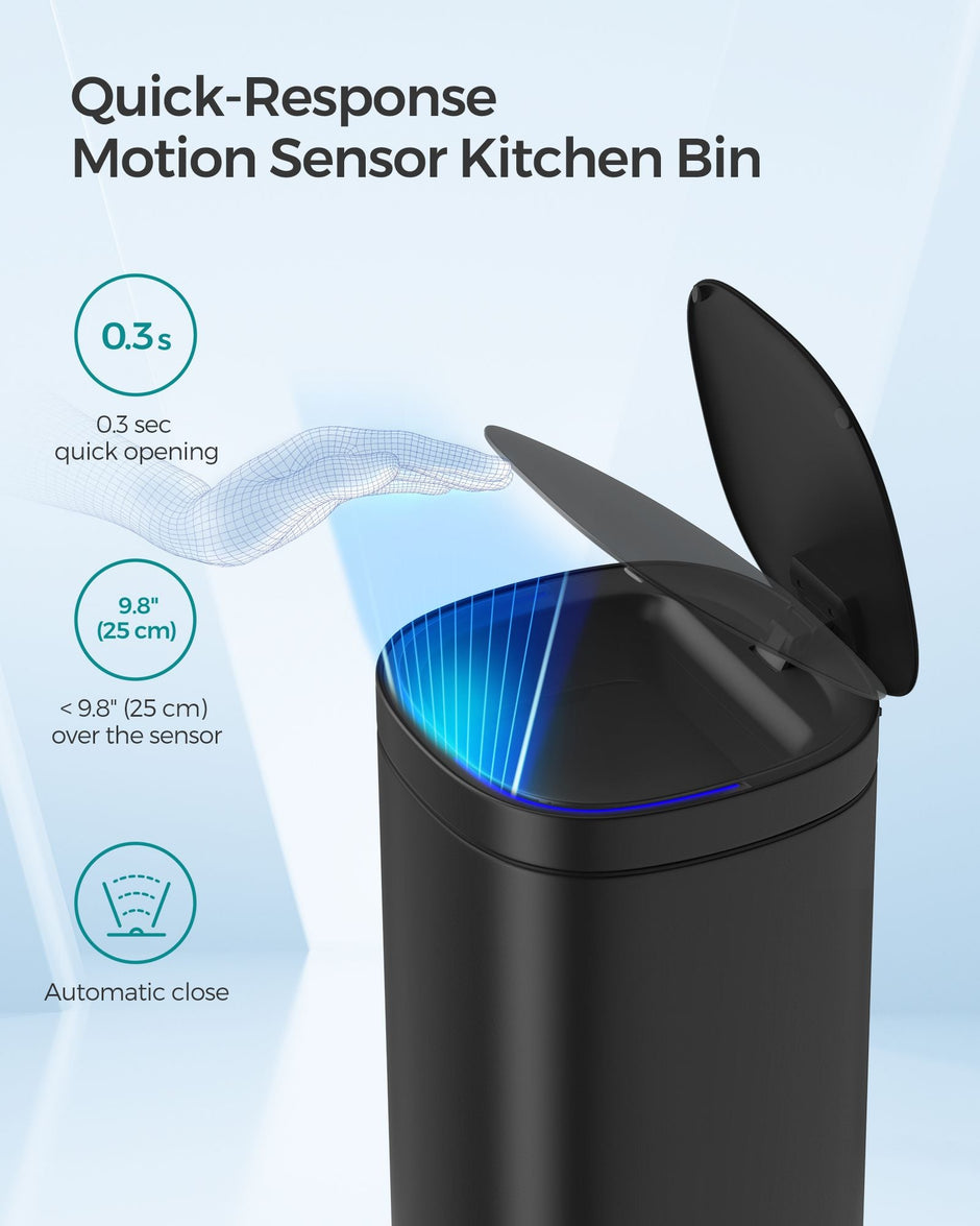 Automatic Rubbish Bin – Steel – Ink Black – Motion Sensor with Ozone Odour Control and Stay-Open Lid